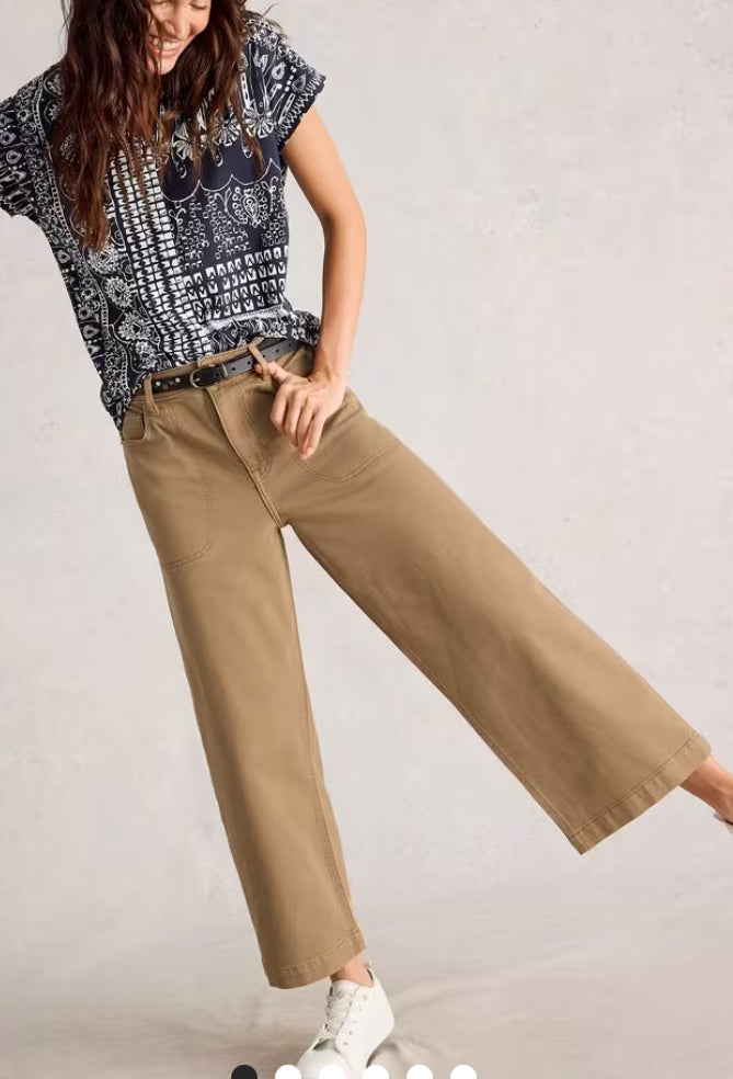 TIA WIDE LEG CROP JEAN MID TAN