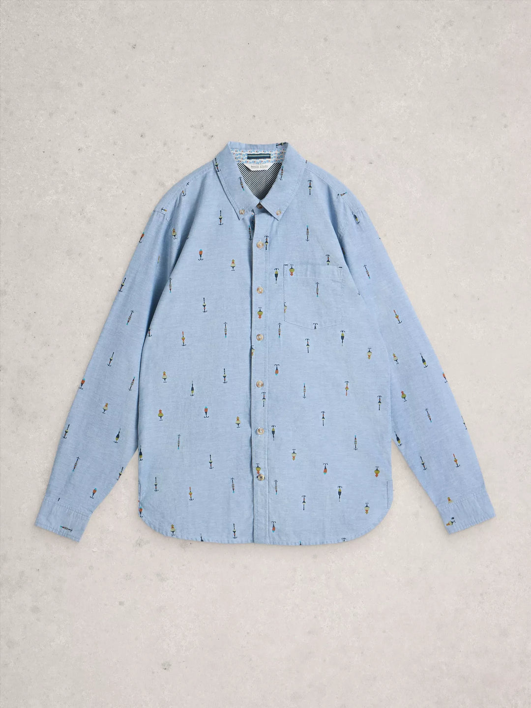 FINSBURY FISHING PRINT SHIRT BLUE CHAMBRAY
