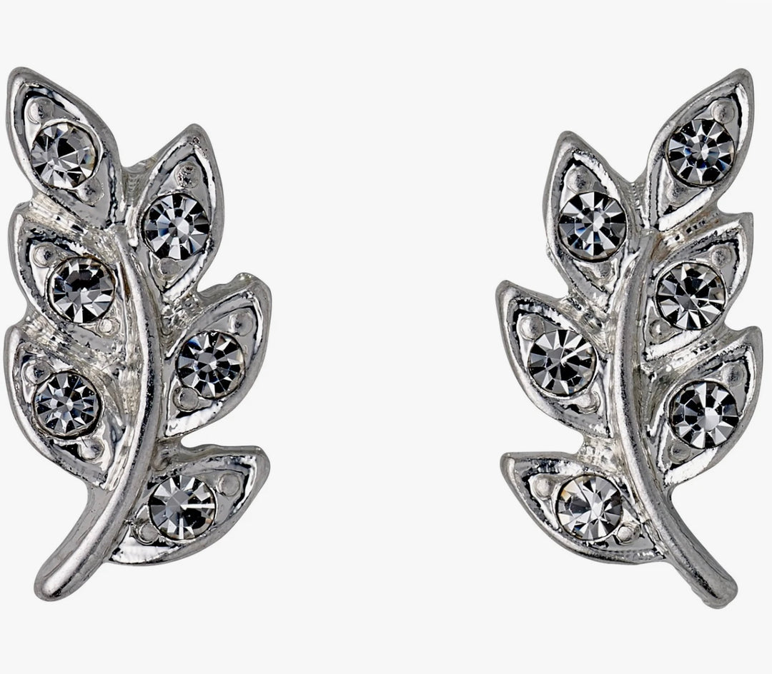 IMOGEN CRYSTAL LEAF EARRINGS SILVER PLATED