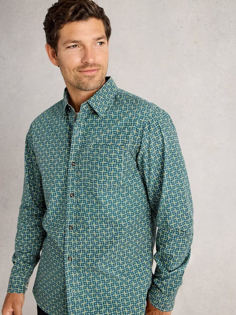 FINSBURY RETRO PRINT SHIRT TEAL PRINT