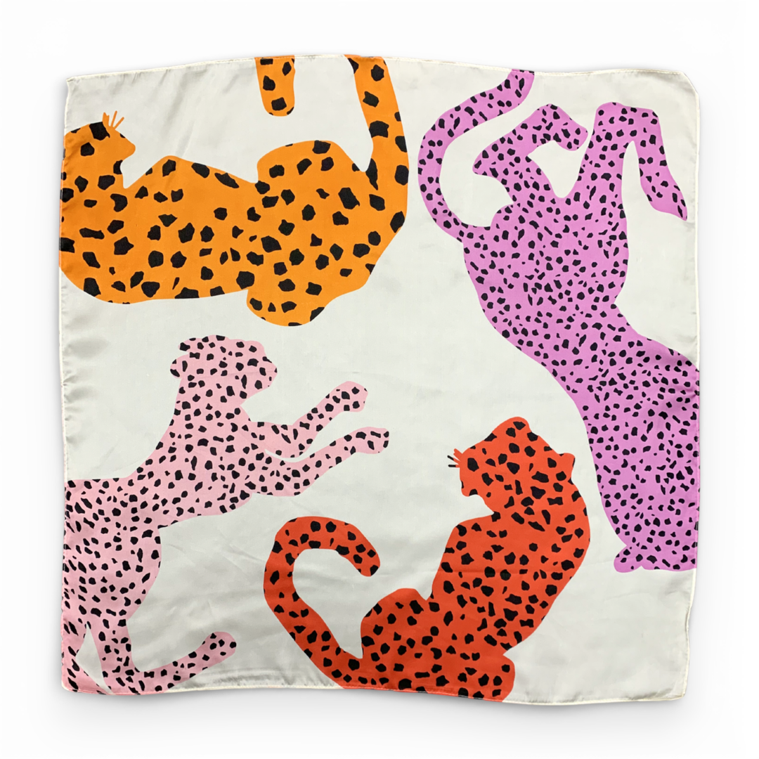 70*70cm Cheetah Square Silk Touch Scarf: Pink
