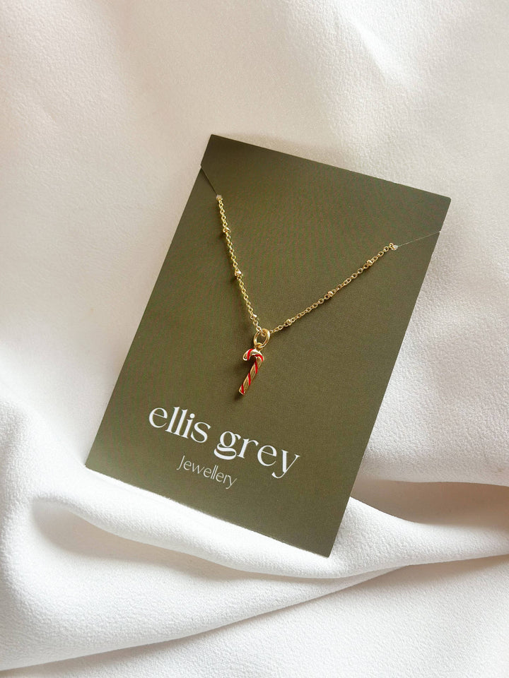 Christmas Collection - 18k Gold Enamel Candy Cane Necklace