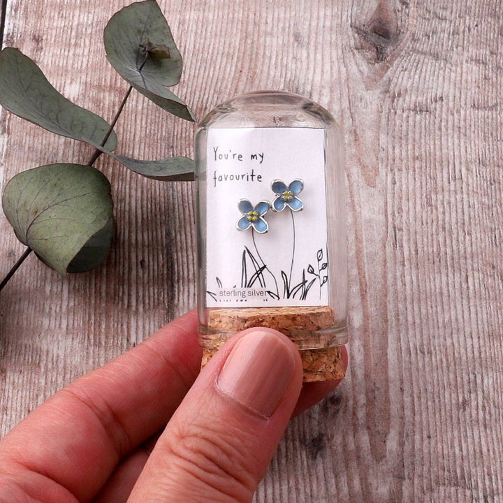 TT51078 'You're my favourite ' enamel blue flower silver