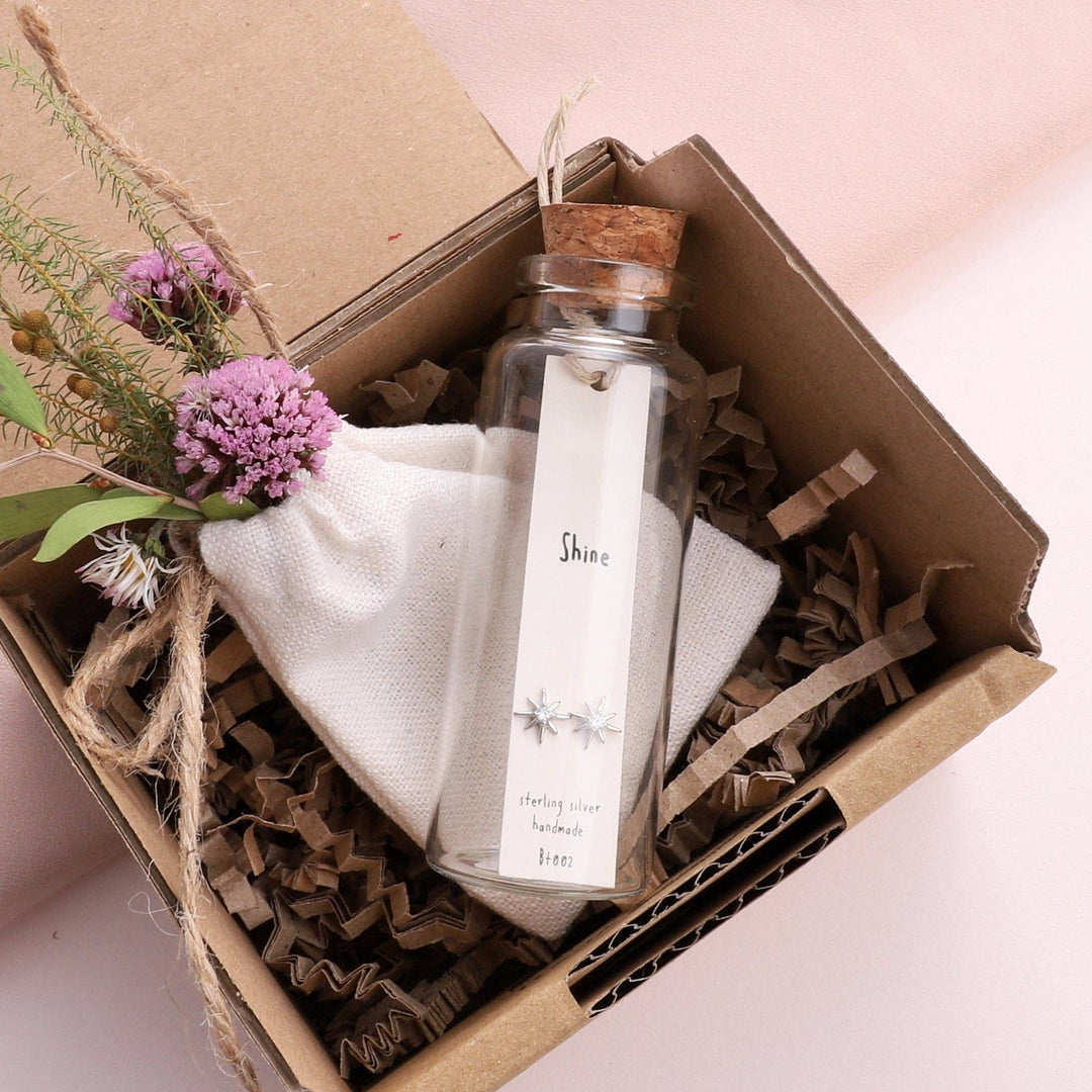 BT002 Message Bottle Sterling Silver Earrings 'Shine': Silver