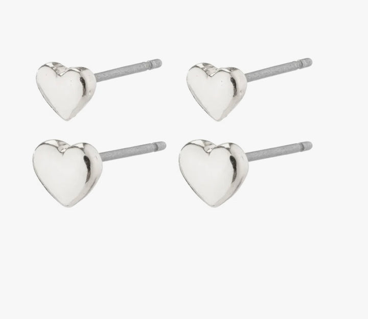 AFRODITTE RECYCLED 2 IN 1 SILVER PLATED HEART EARRINGS SET