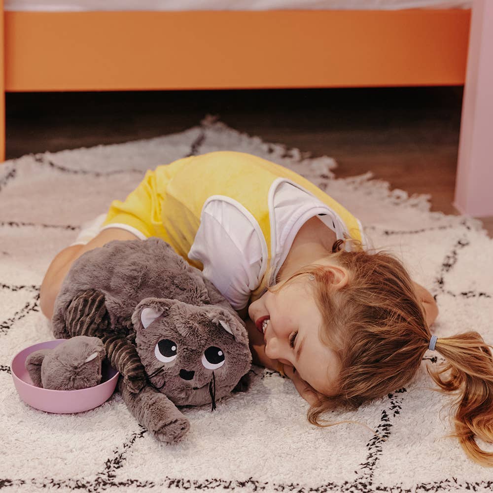 Les Ptipotos Charlie The Cat Mum & Baby Brown Grey