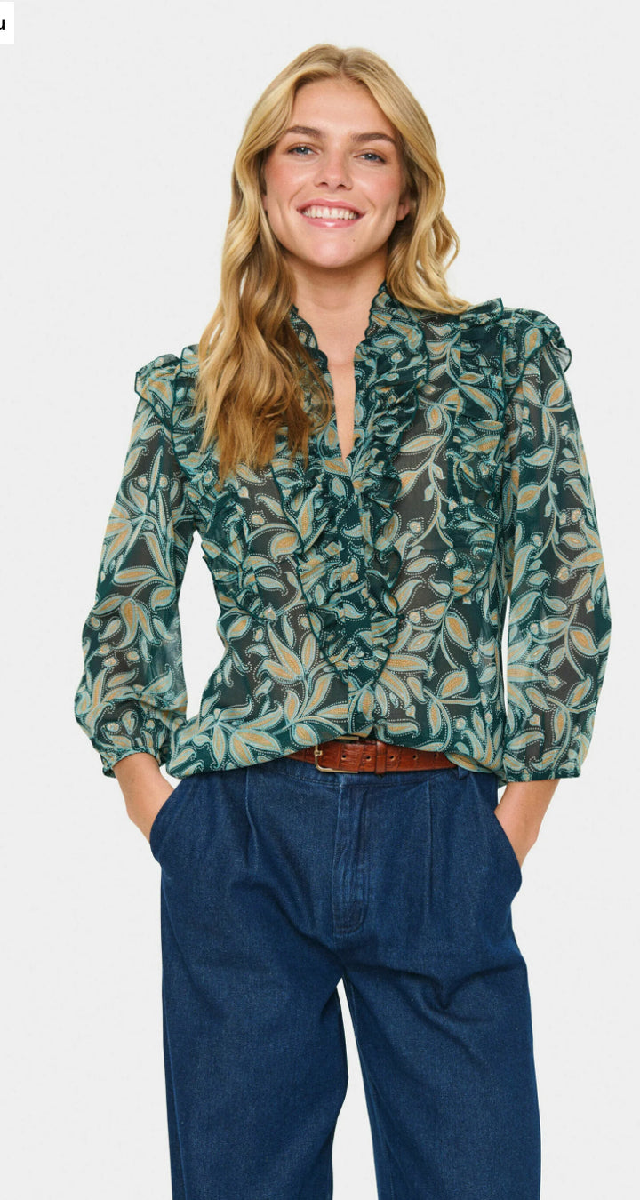 MAXINE SZ BLOUSE PINE AUTUMN FLORAL