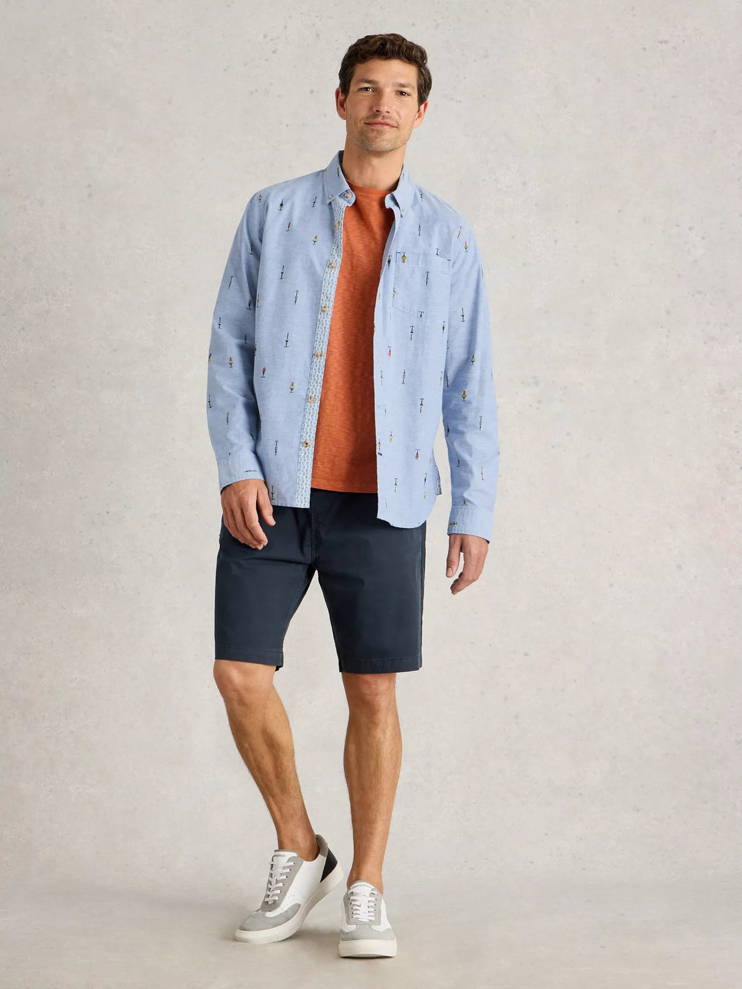 FINSBURY FISHING PRINT SHIRT BLUE CHAMBRAY