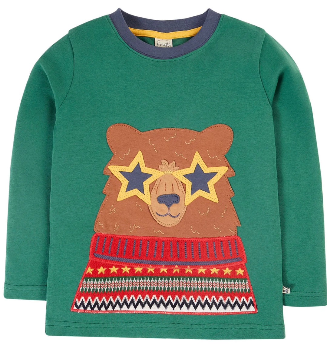 TERRIFIC APPLIQUÉ TOP  TEAL/FAIRISLE BEAR