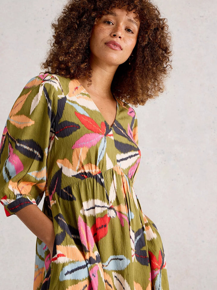 GREEN MULTI LUCY MIDI DRESS