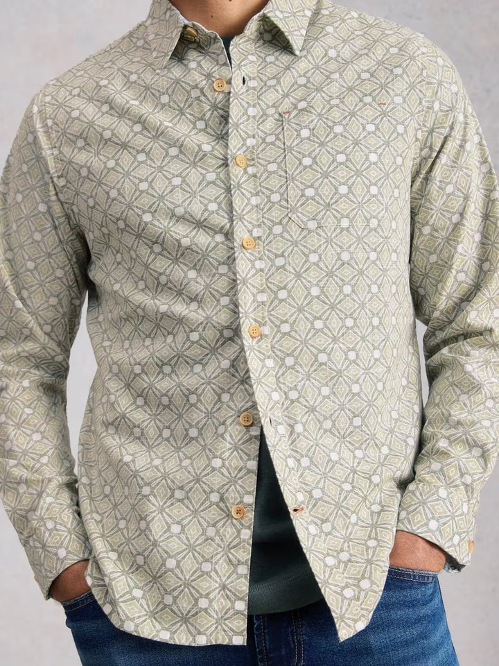 FINSBURY TILE PRINT SHIRT GREEN PRINT