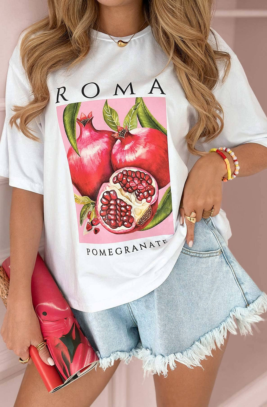 ROMA 'Pomegranate' Graphic Printed T-SHIRT (ONE SIZE UK 8/14)