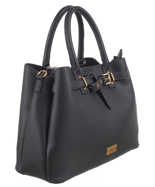 PEBBLED BELTED TOTE: TAN