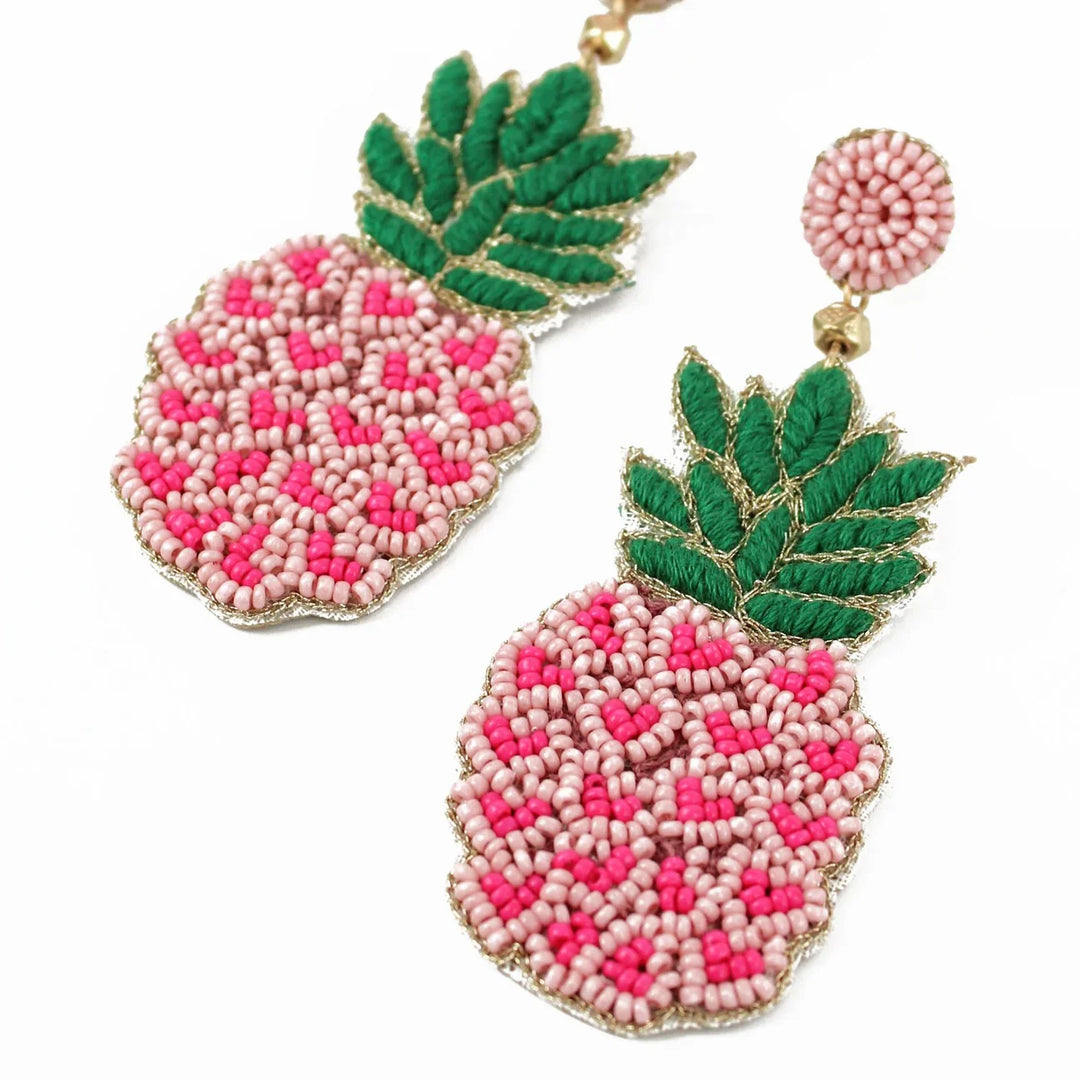 PINK HEART PINEAPPLE EARRINGS