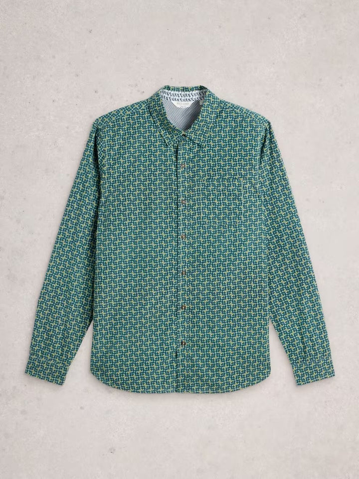FINSBURY RETRO PRINT SHIRT TEAL PRINT