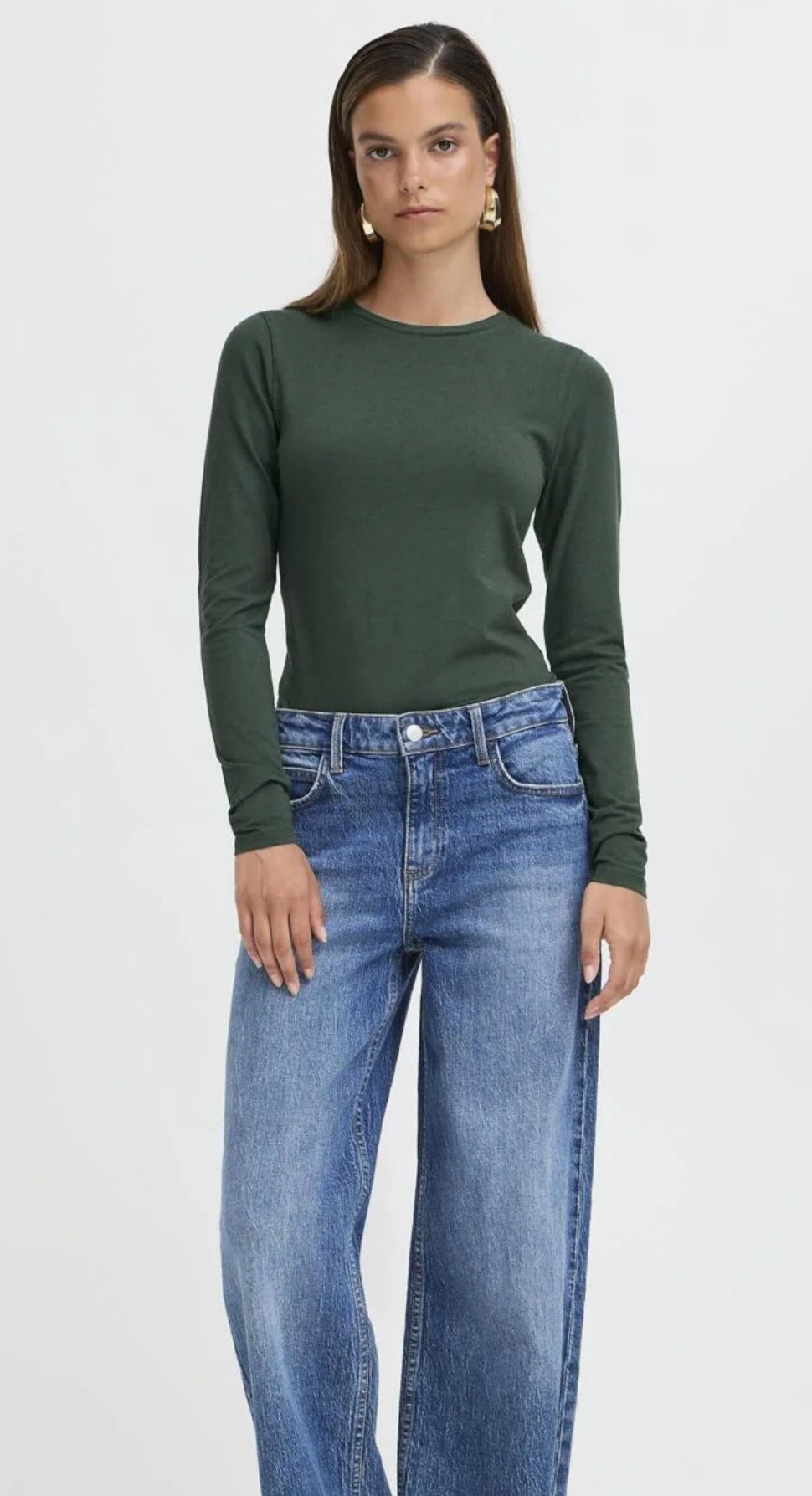 PAMILA LONG SLEEVE V NECK T-SHIRT GREEN GABLES MELANGE