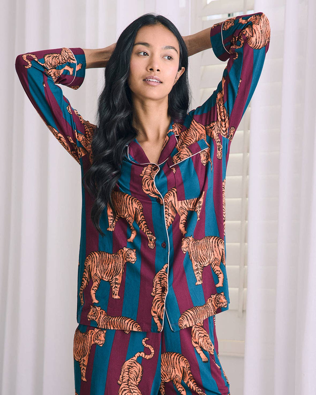 Tiger Stripe Print Long Pyjama Set: UK 6