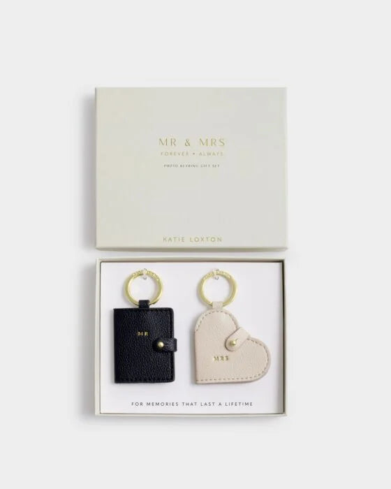 BOXED PHOTO KEYRING GIFT SET MR & MRS