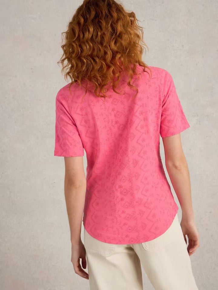 ANNIE SS BRODERIE SHIRT BRIGHT PINK