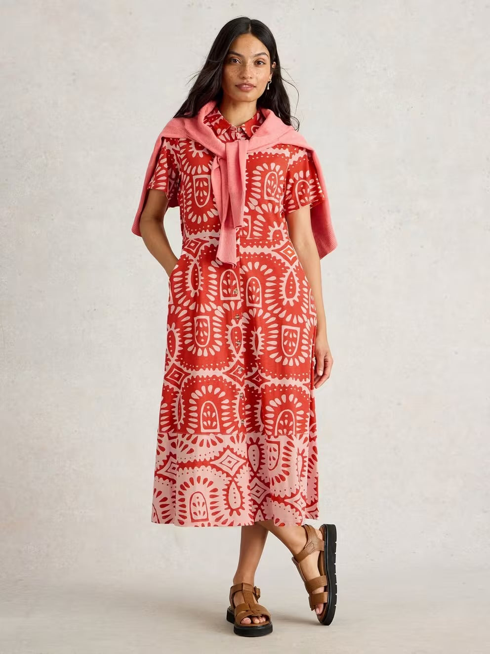 RED PRINT RUA JERSEY SHIRT DRESS