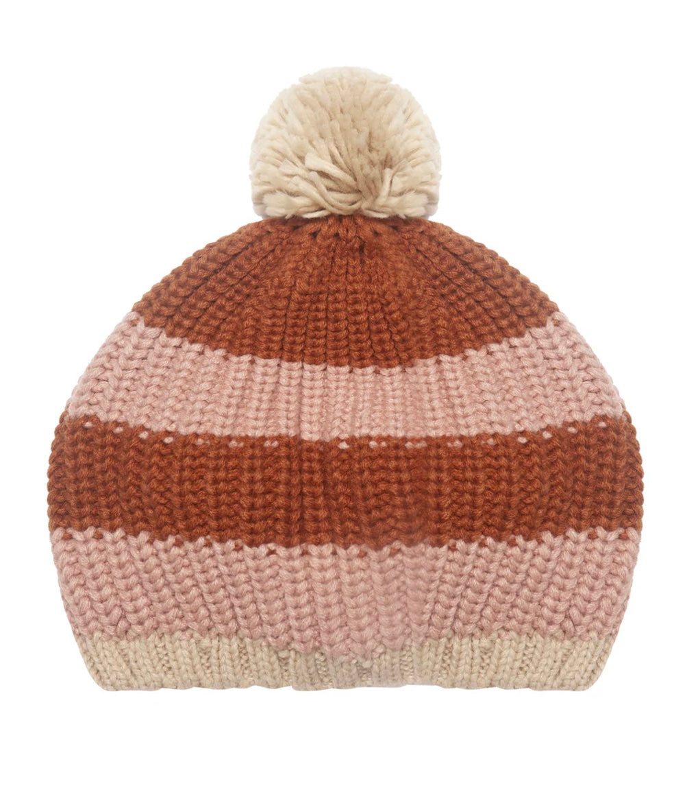 COSY STRIPED KNITTED BERET PINK