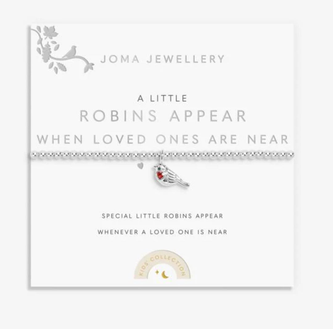 KIDS A LITTLE ROBBINS APPEAR WHEN LOVED ONES ARE NEAR SILVER PLATED BRACELET