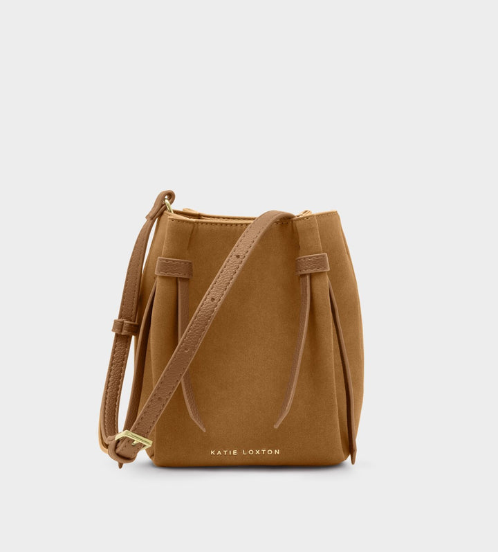 CELINA MINI SUEDETTE BUCKET BAG |  CARAMEL SUETTTE