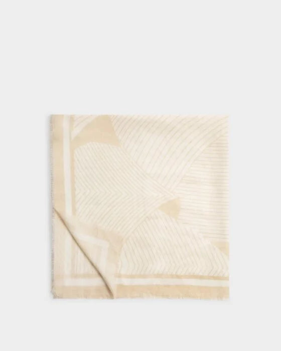 PRINTED GEOMETRIC LINES SCARF WHITE SOFT YELLOW