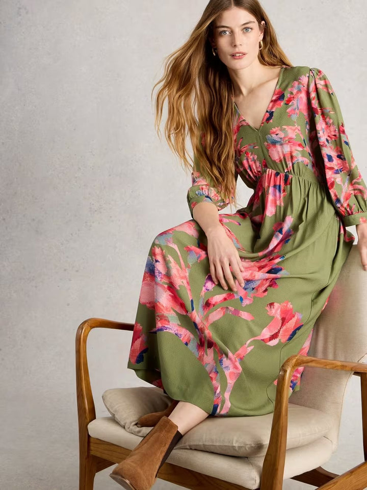 LUCY MIDI DRESS GREEN MLT