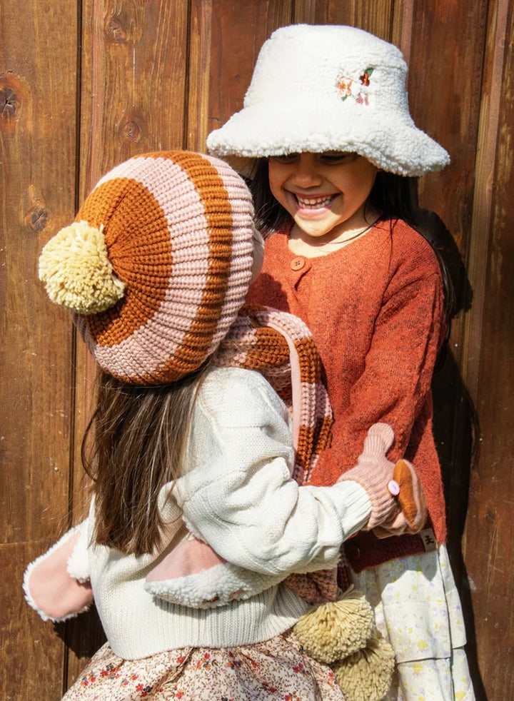 COSY STRIPED KNITTED BERET PINK