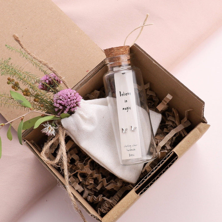 BT016 Earrings In A Message Bottle 'believe in magic': Silver