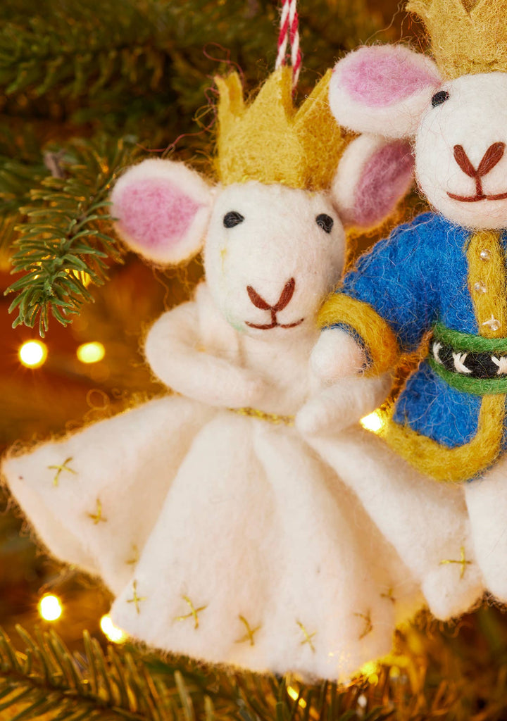 Set of 2 Felt King & Queen Mice Decorations