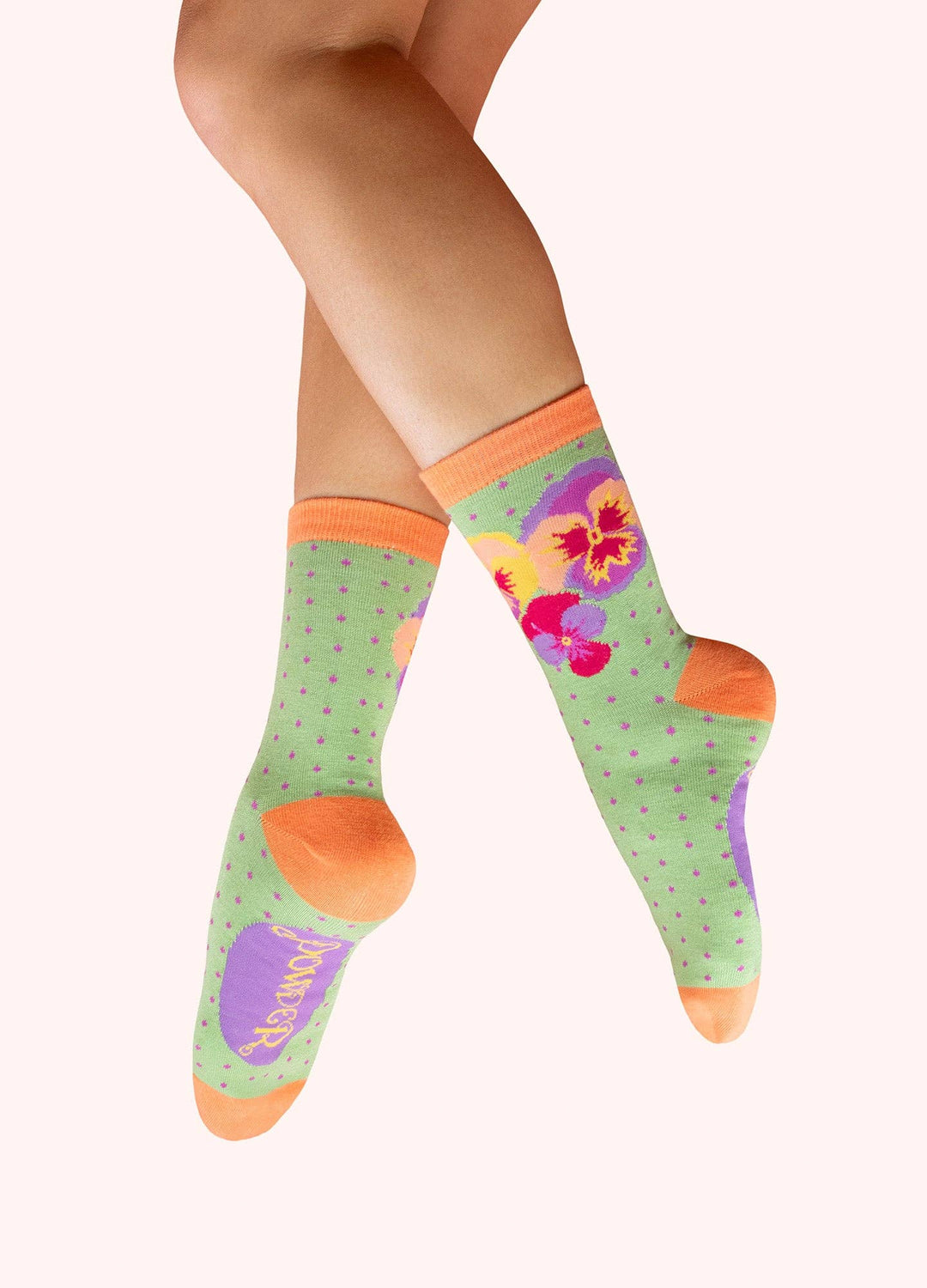 Ladies' Ankle Socks - Spring Pansies in Mint: Mint