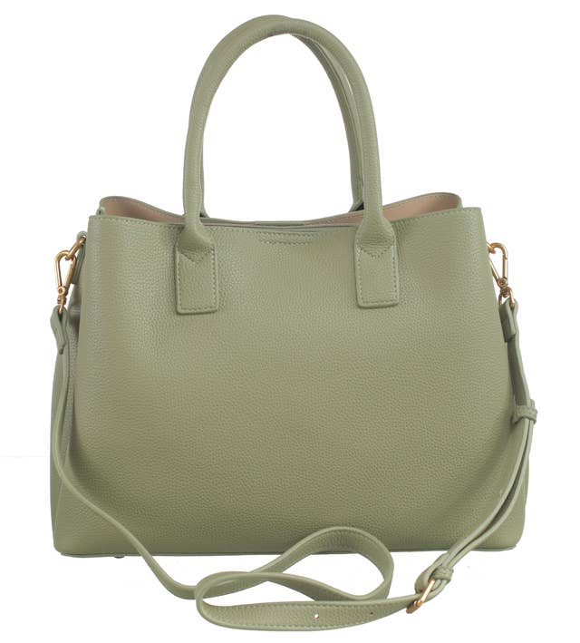 PEBBLED BELTED TOTE: Green