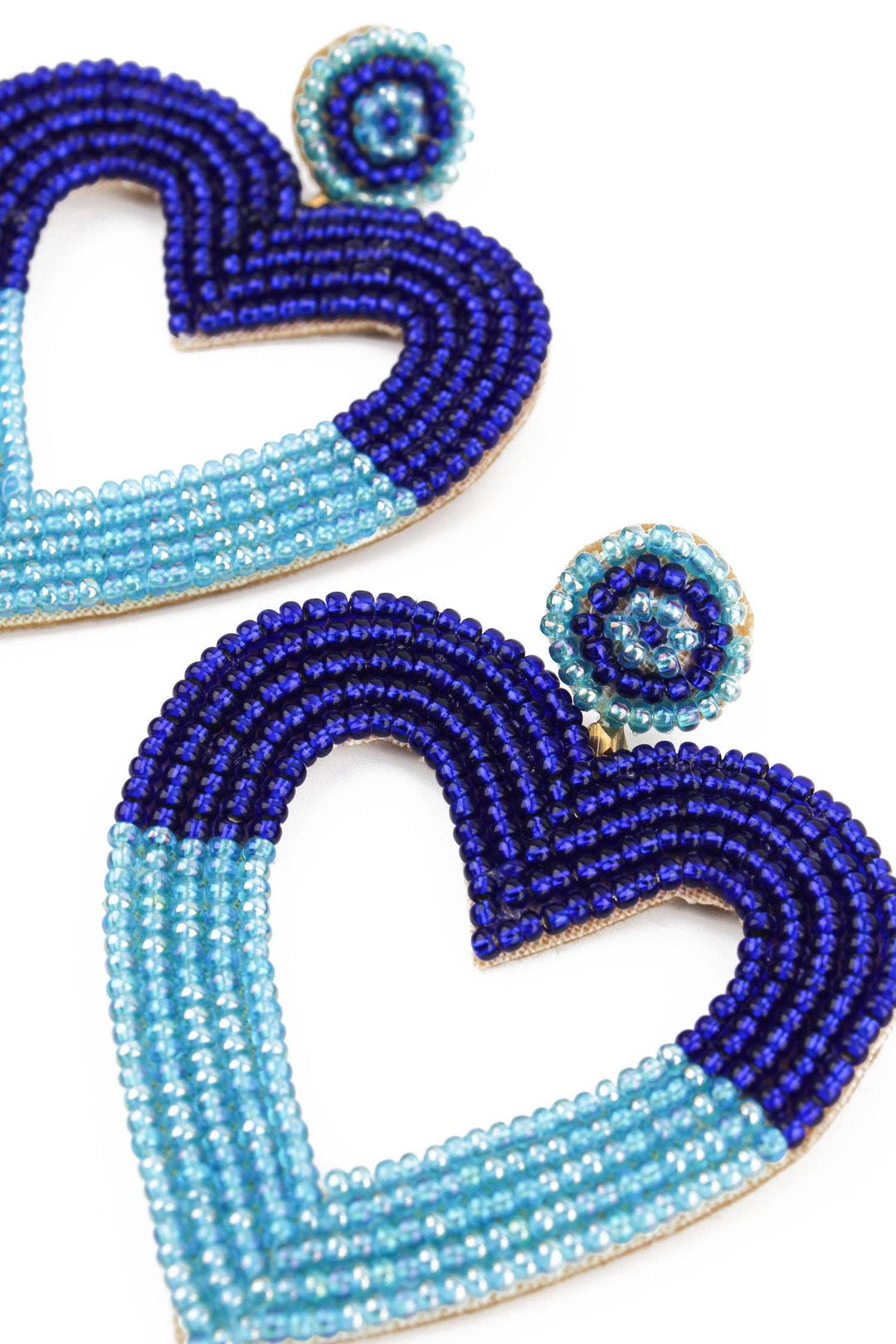 BLUE HEART TWO TONE BEADED EARRINGS