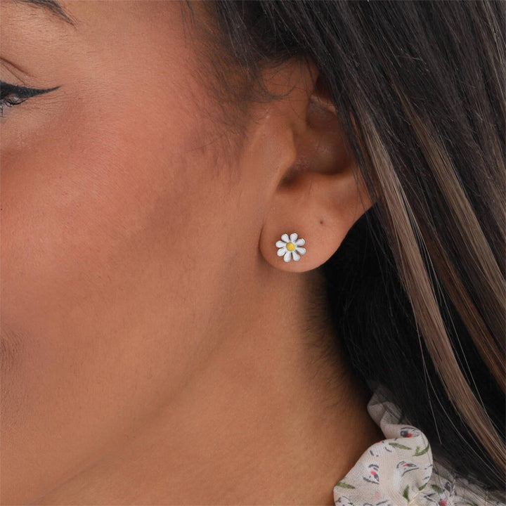 TT51018 No rain no flowers enamel daisy earrings: Silver