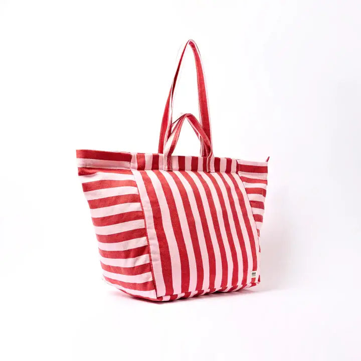 Marylebone Tote Bag in Strawberry Stripe Cotton Canvas: Large