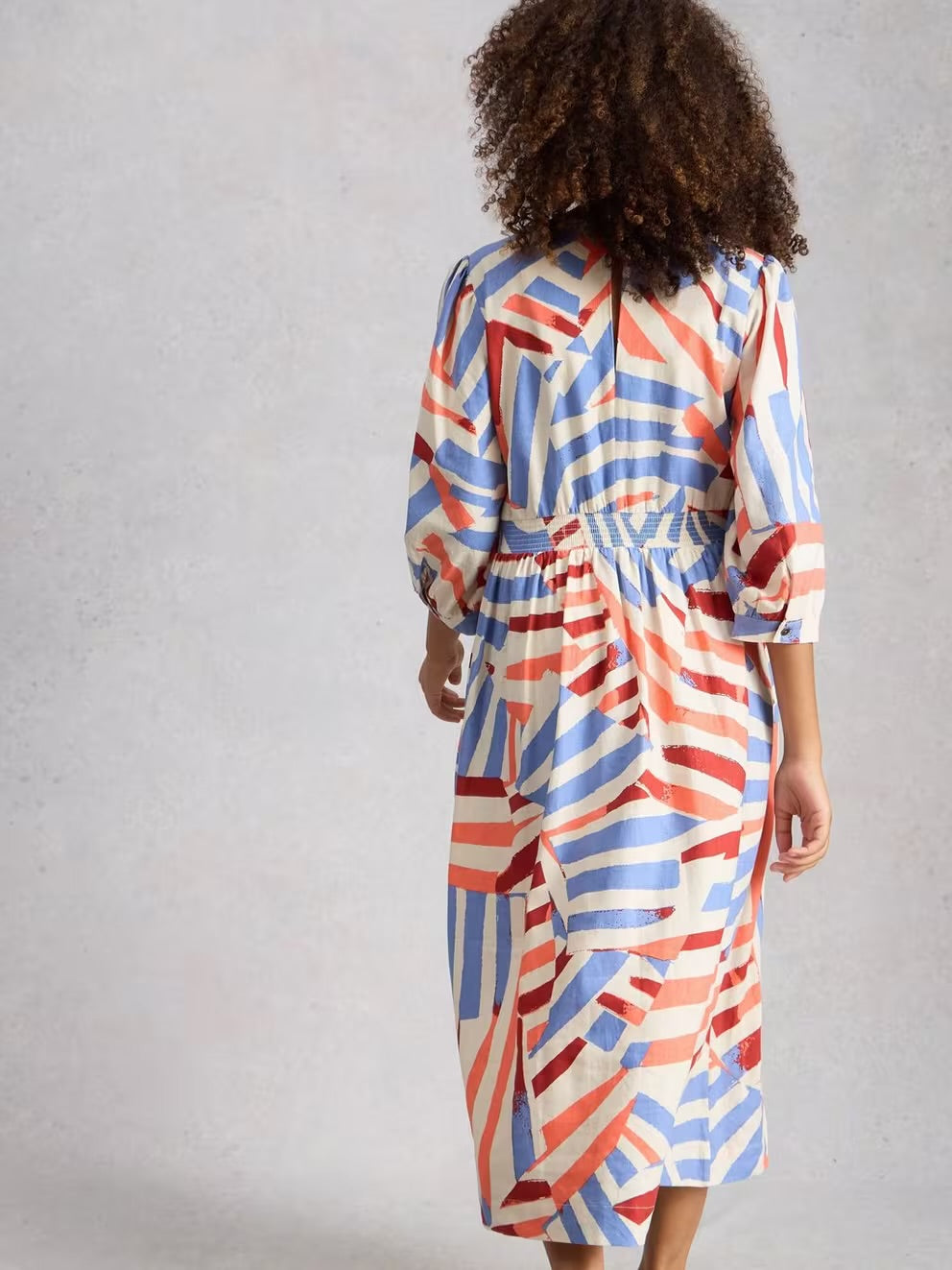 LUCY LINEN BLEND MIDI DRESS IVORY MLT