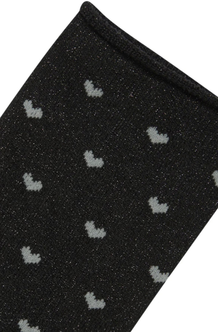 WLI GLITTER SOCKS BLACK HEART MIX