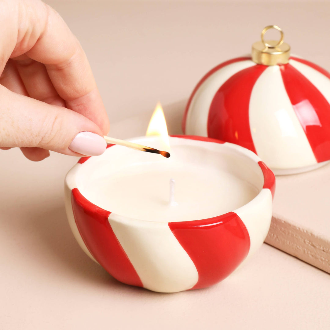 Candy Cane Stripe Cinnamon Bauble Candle Not available to EU