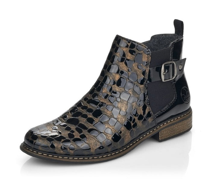 BLACK & BRONZE CROC PATENT LEATHER CHELSEA BOOT