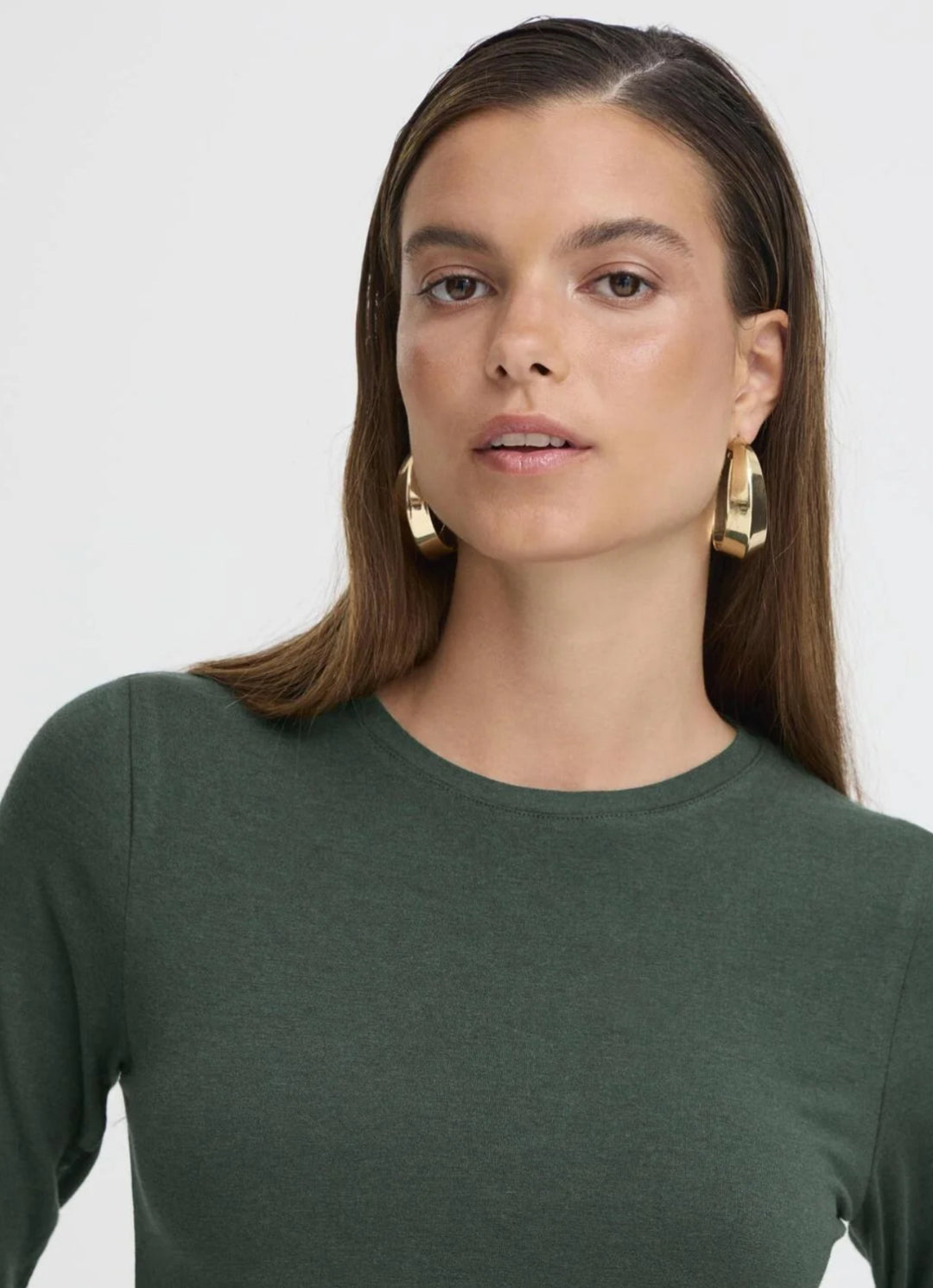 PAMILA LONG SLEEVE V NECK T-SHIRT GREEN GABLES MELANGE