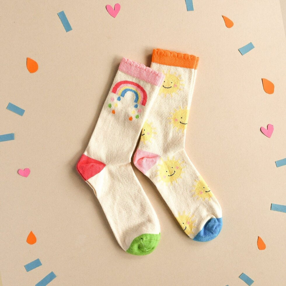 VINTAGE RAINBOW AND SUN 2 PACK SOCKS 12-3 JNR