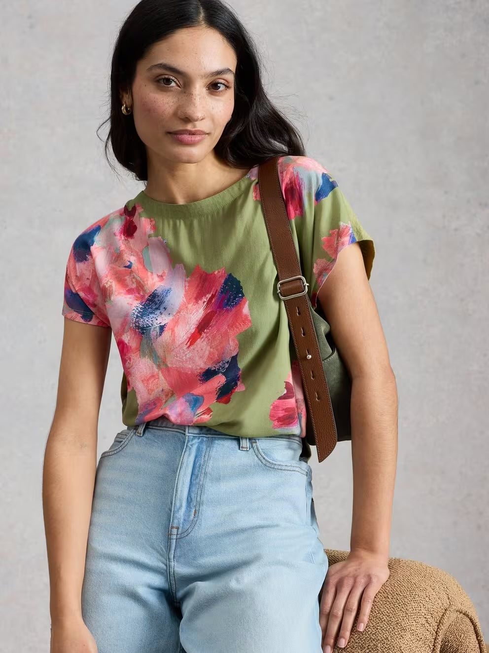 WOVEN MIX TEE GREEN PRINT