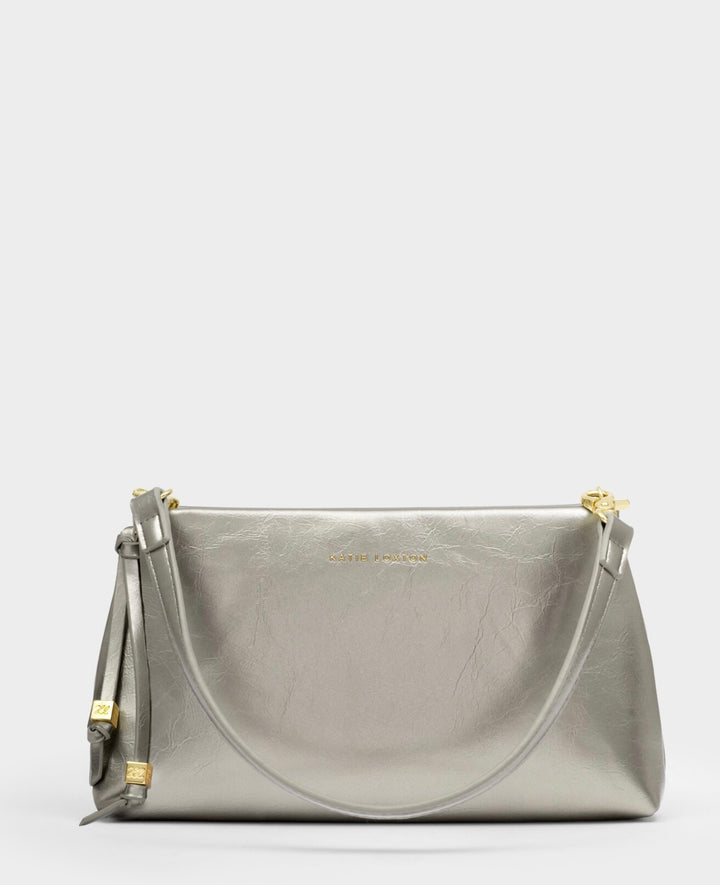 NOVA TEXTURED PATENT CLUTCH | PEWTER