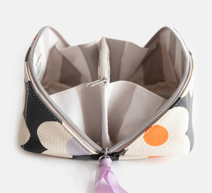 MULTI FLOWER CHARCOAL DIAGONAL COSMETIC BAG