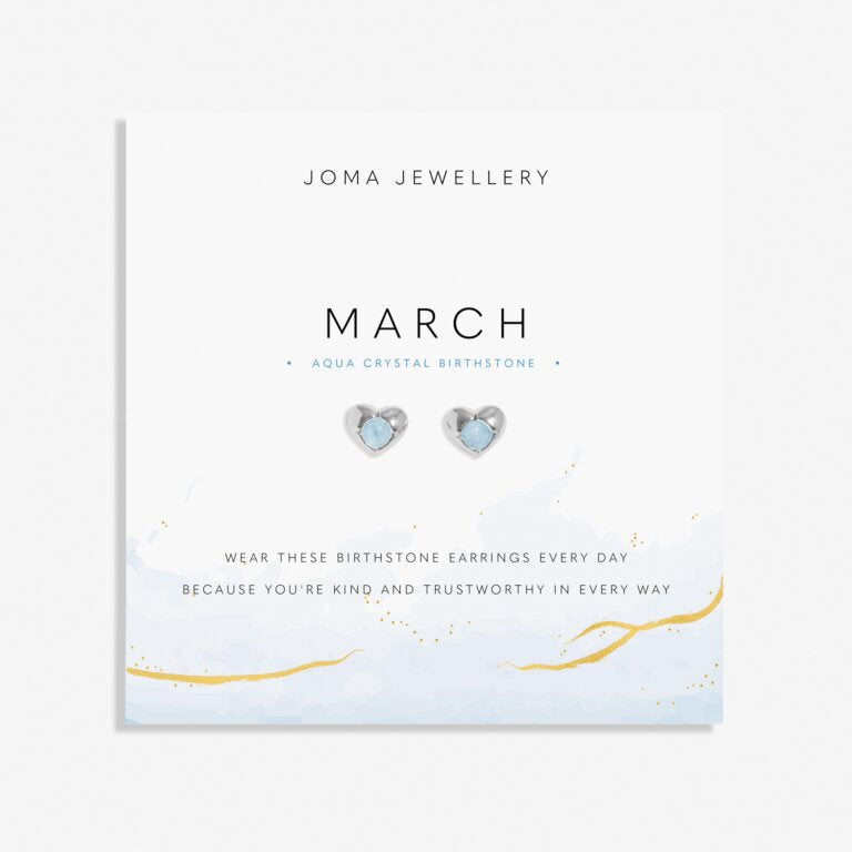 MARCH AQUA CRYSTAL BIRTHSTONE SILVER PLATED EARRINGS