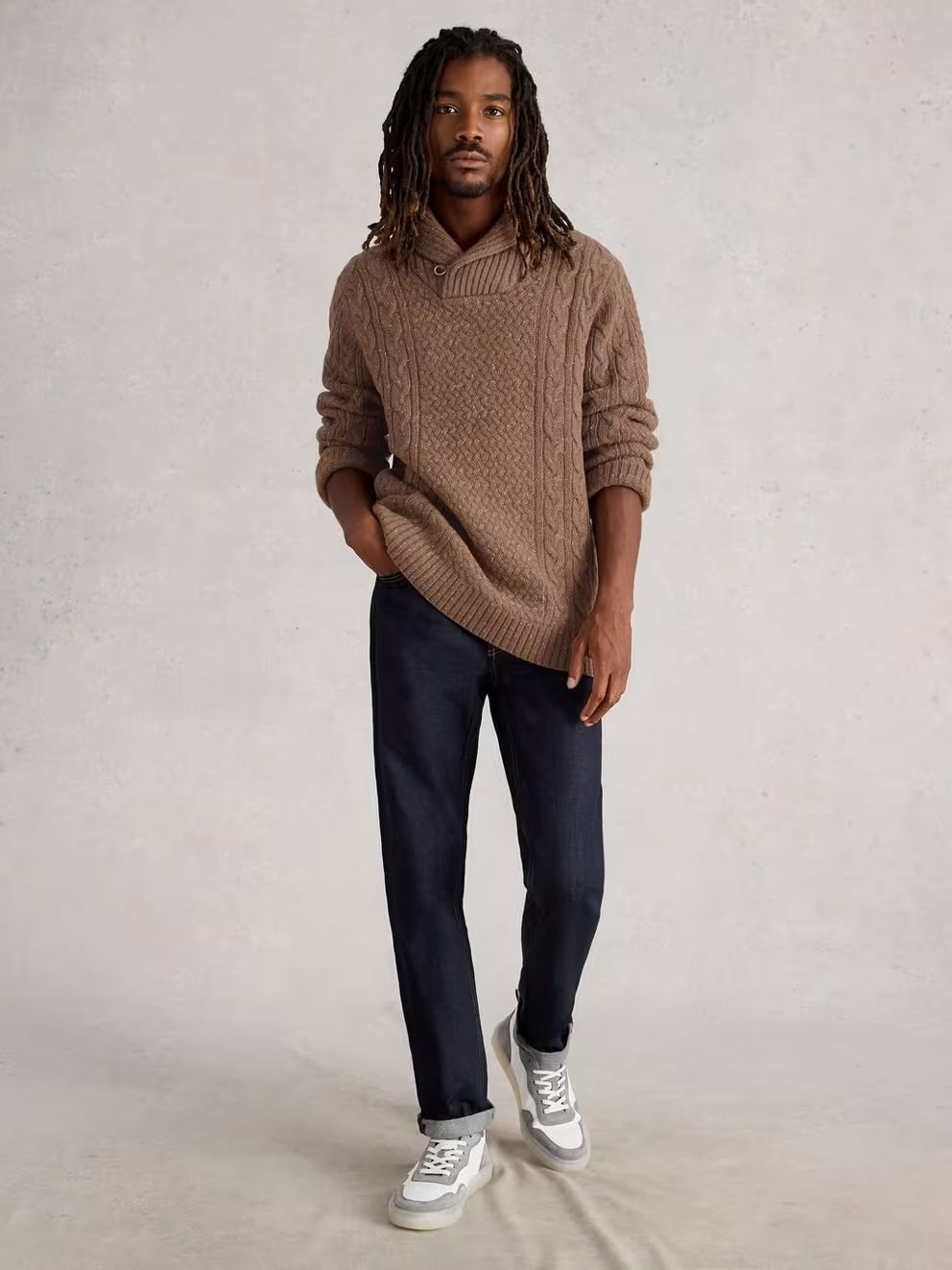 BERKLEY SHAWL NECK MID BROWN