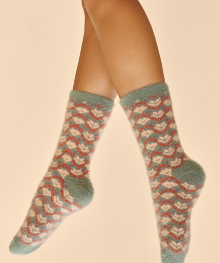 FAIR ISLE TEAL SLIPPER SOCKS