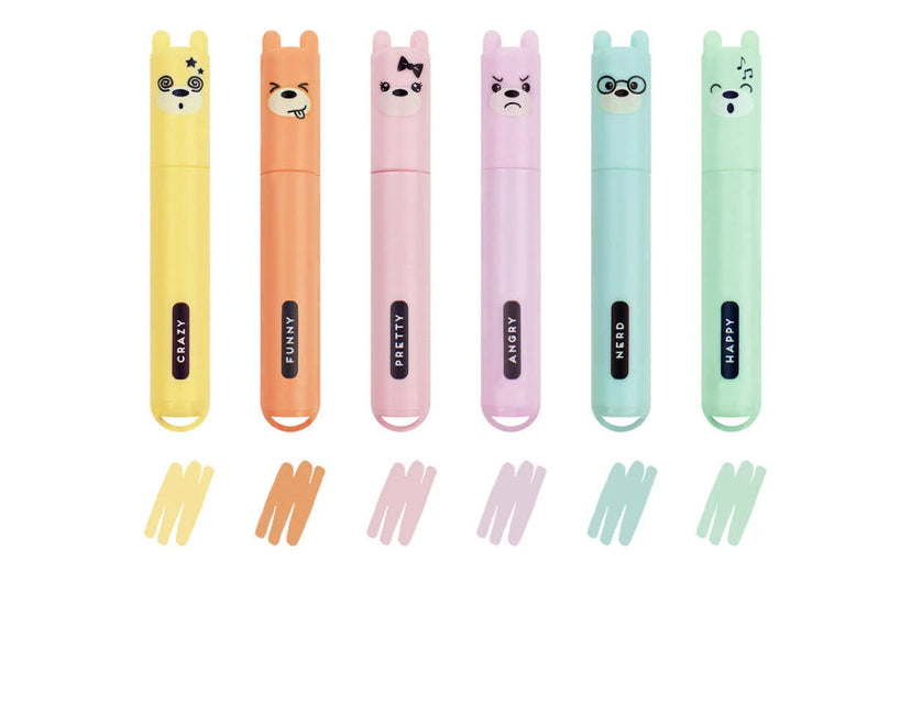 TEDDY HIGHLIGHTERS  SET OF 6 PASTEL
